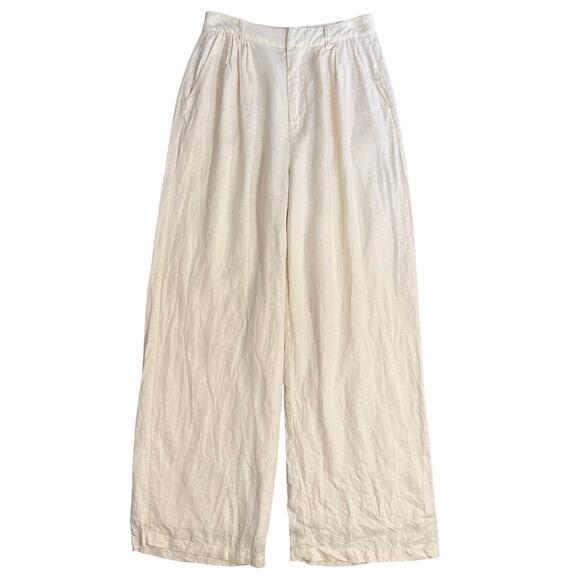 DISSH Women’s Norah 100% Linen Pleated High Rise Wide Leg Pant Cream US 4 EU 36